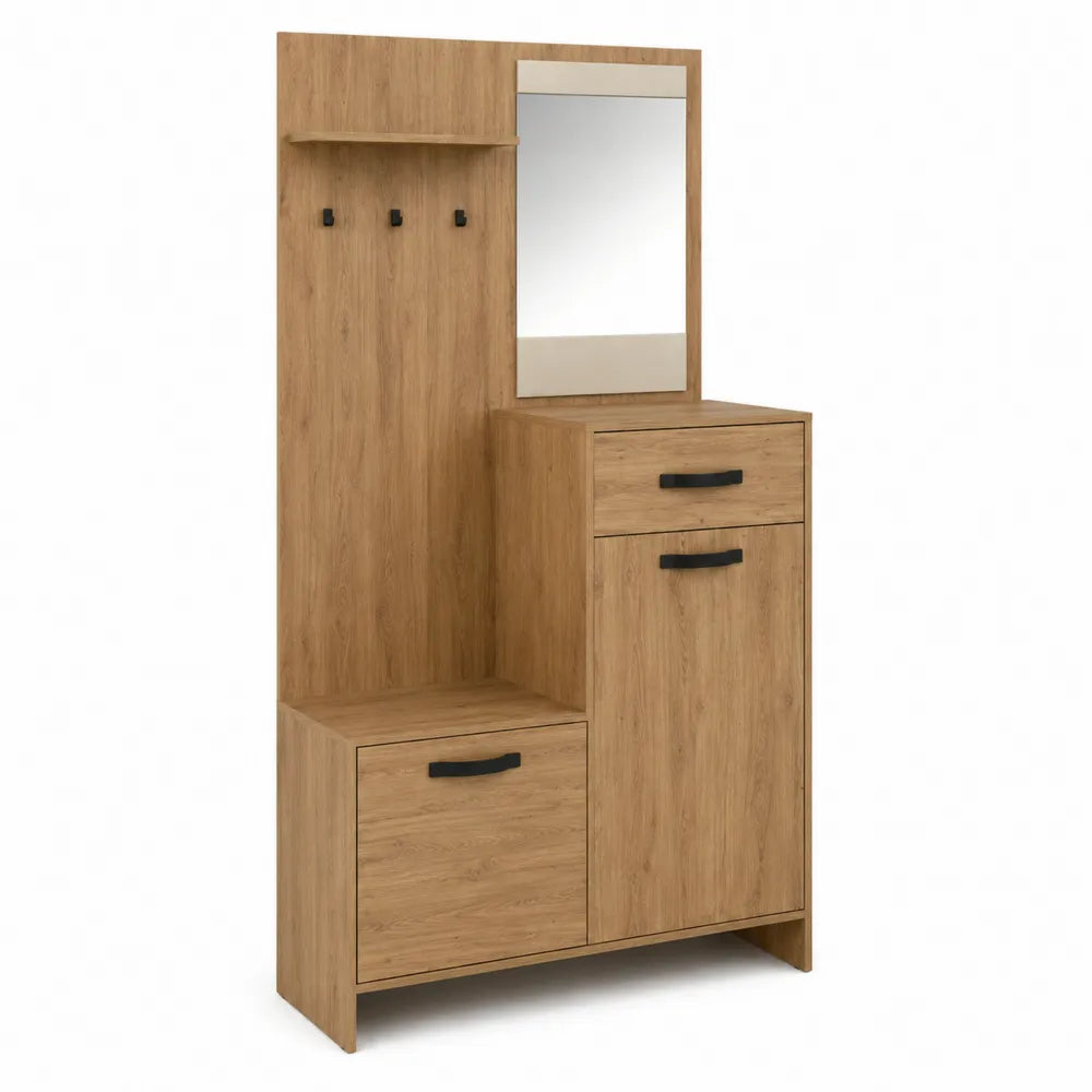 Appendiabiti con Specchio in Legno MDF Effetto Rovere