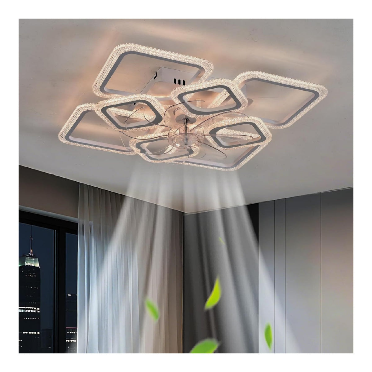 Ventilatore da soffitto con luce dimmerabile regolabile bianco con cristalli