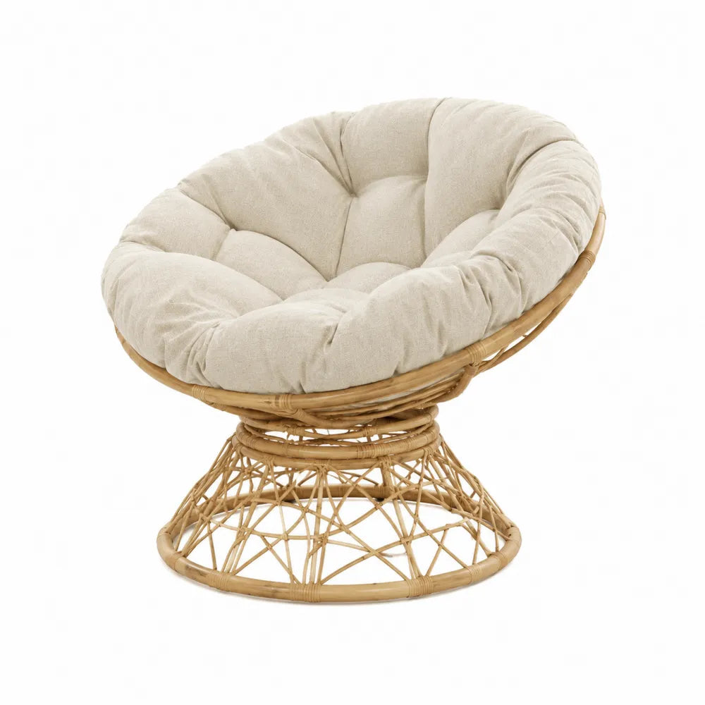 Poltrona Rotonda in Rattan con Cuscino Sfoderabile