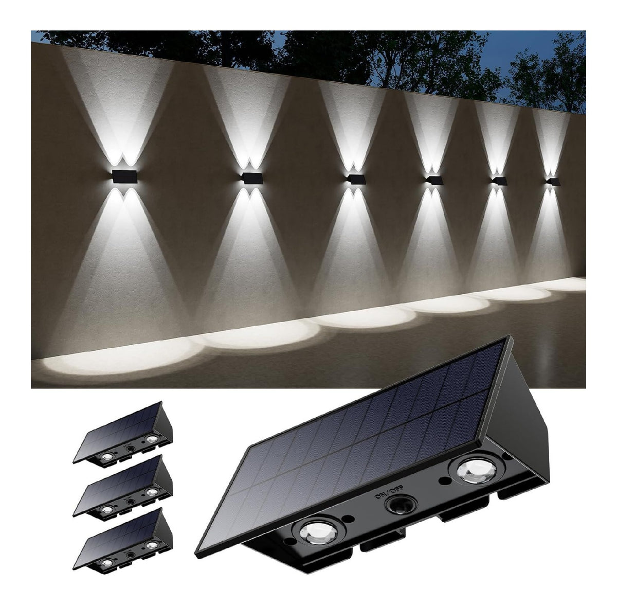 Luci solari recinzione, luci solari regolabile alimentazione solare bianco