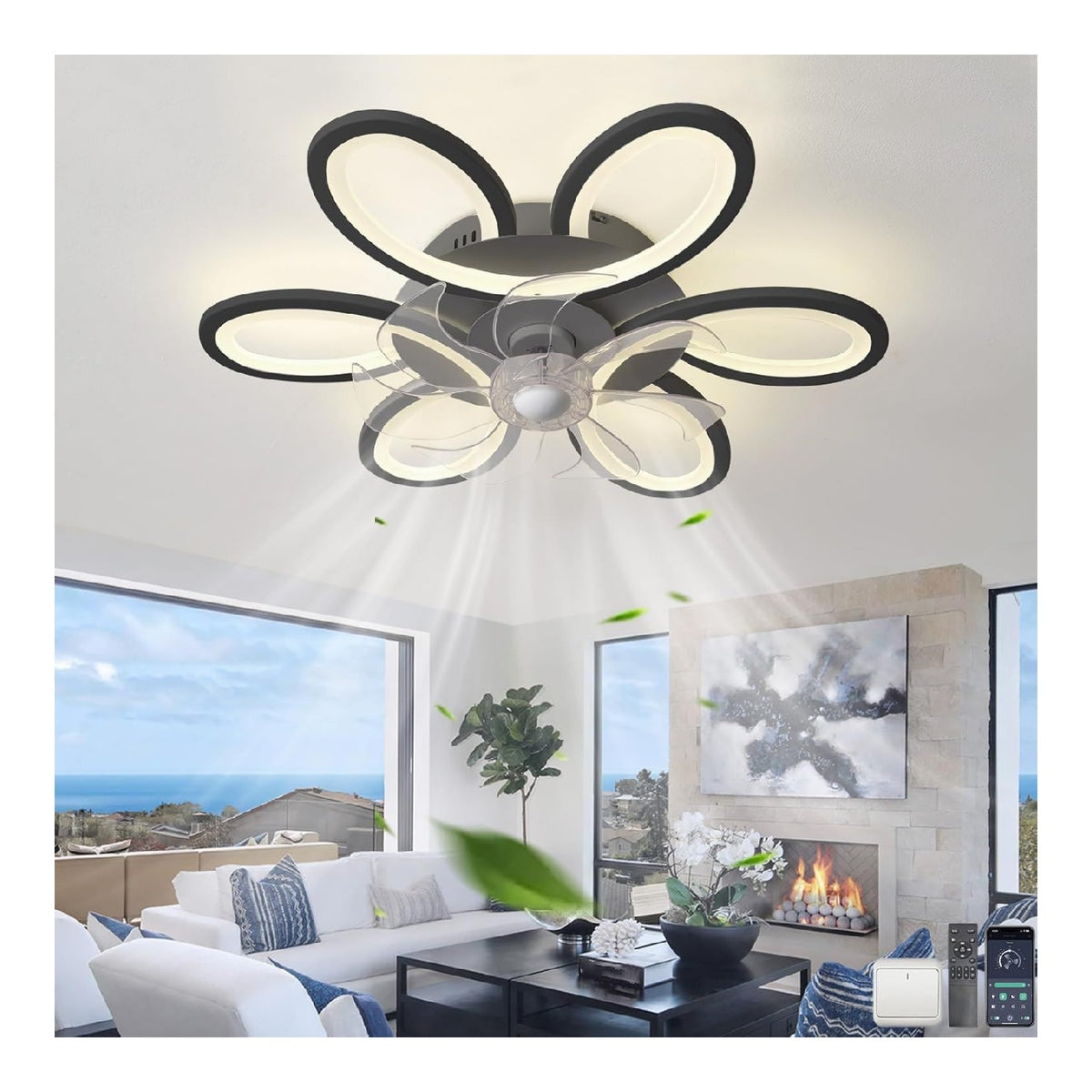 Ventilatore da soffitto con luce dimmerabile regolabile nero dimmerabile struttura in metallo