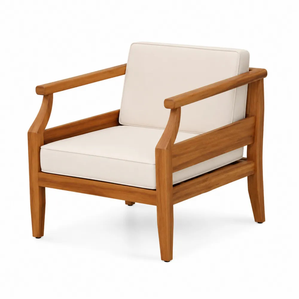 Poltrona in legno teak con cuscini in poliestere