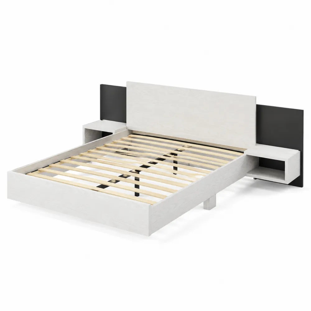 Letto in legno con comodini, Bianco e