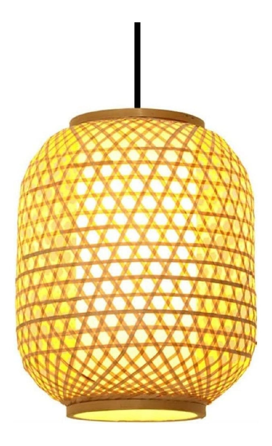 Plafoniera da soffitto Lampadario bambu intrecciato Cilindro nero