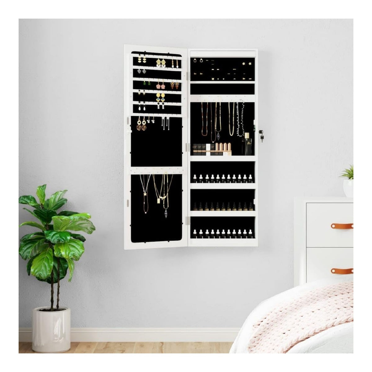 Armadietto portagioie specchio illuminazione LED, con diffusore in vetro LED integrato bianco