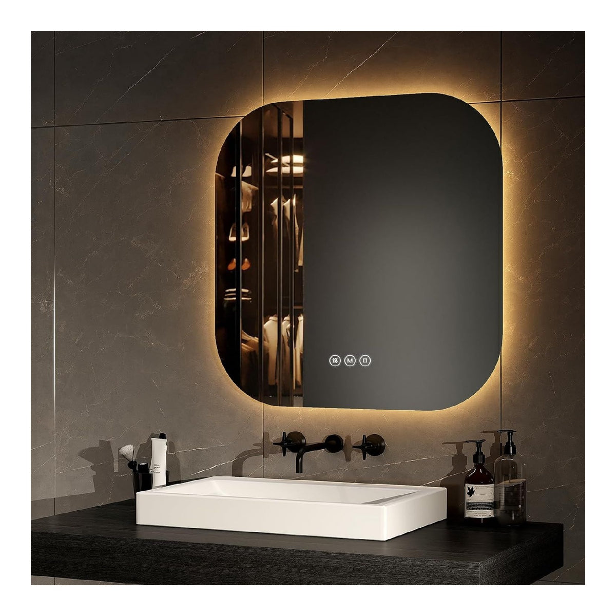 Applique da parete EMKE Specchio Illuminato Bagno Colori nero