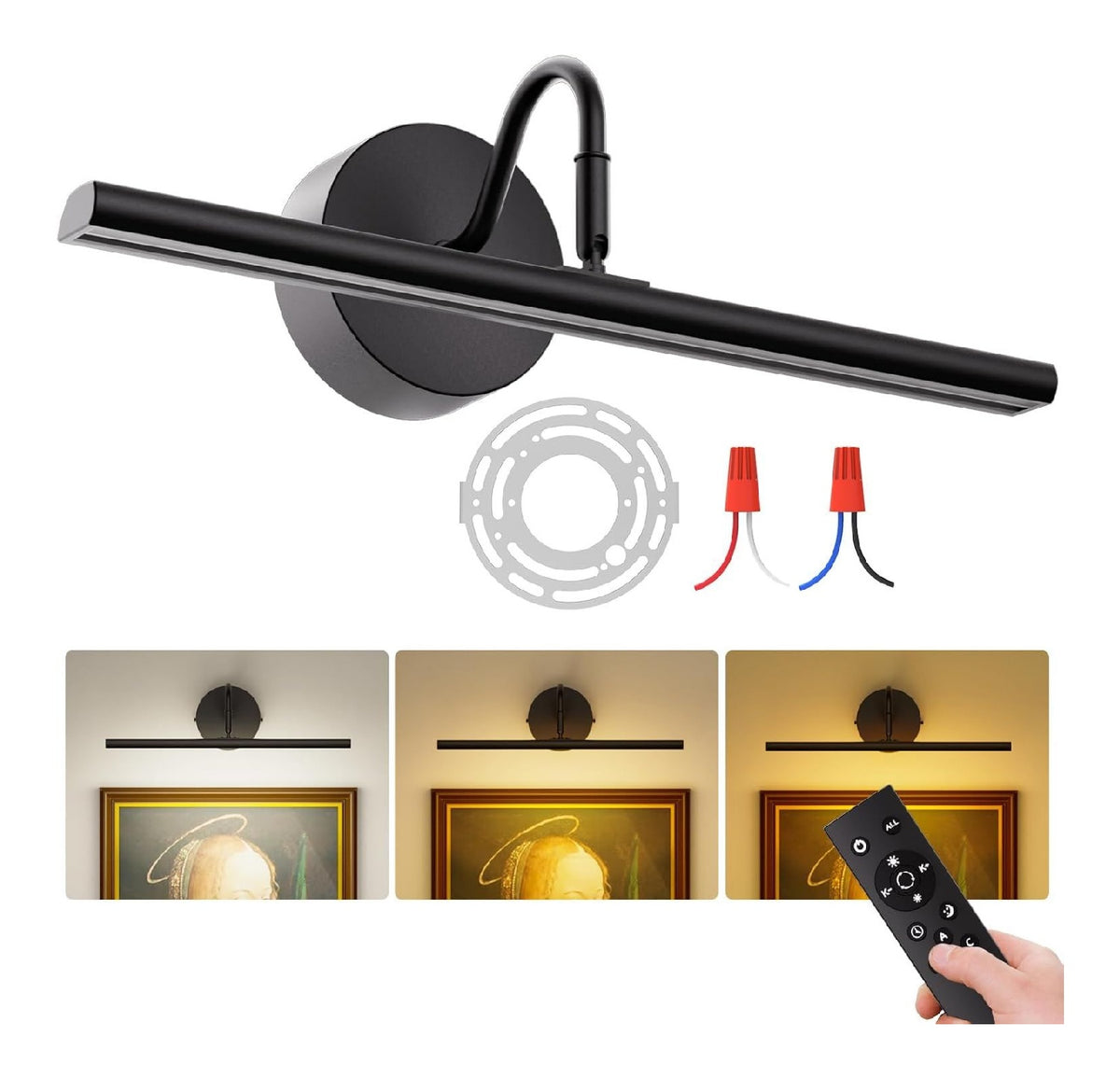 Lampada da parete Luci parete pollici telecomando, colore nero