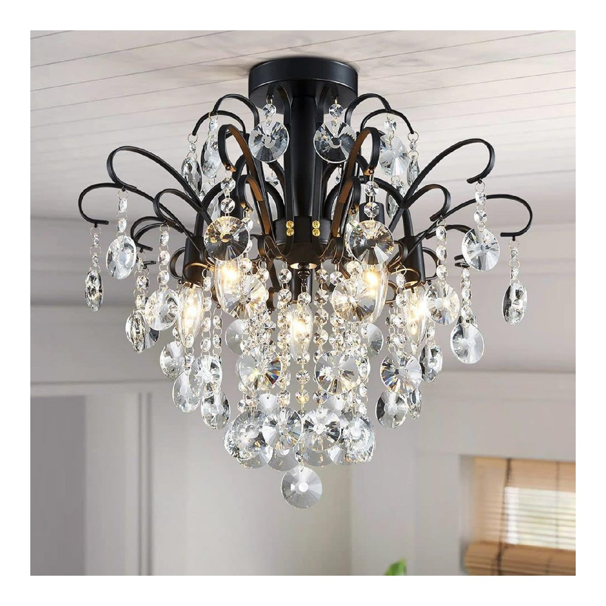 Plafoniera da soffitto 44 cm con cristalli nero
