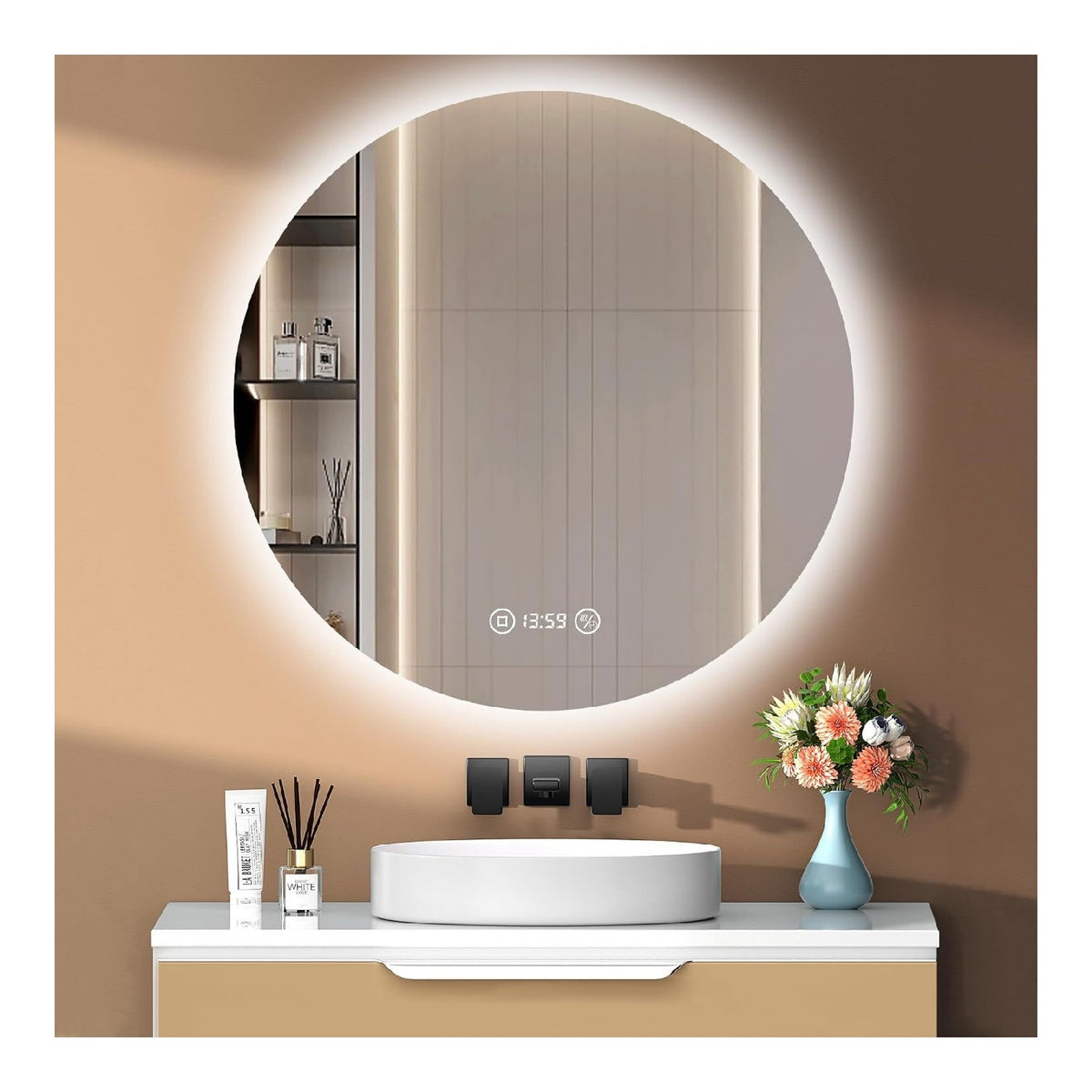 Specchio rotondo illuminazione specchio bagno dimmerabile regolabile oro