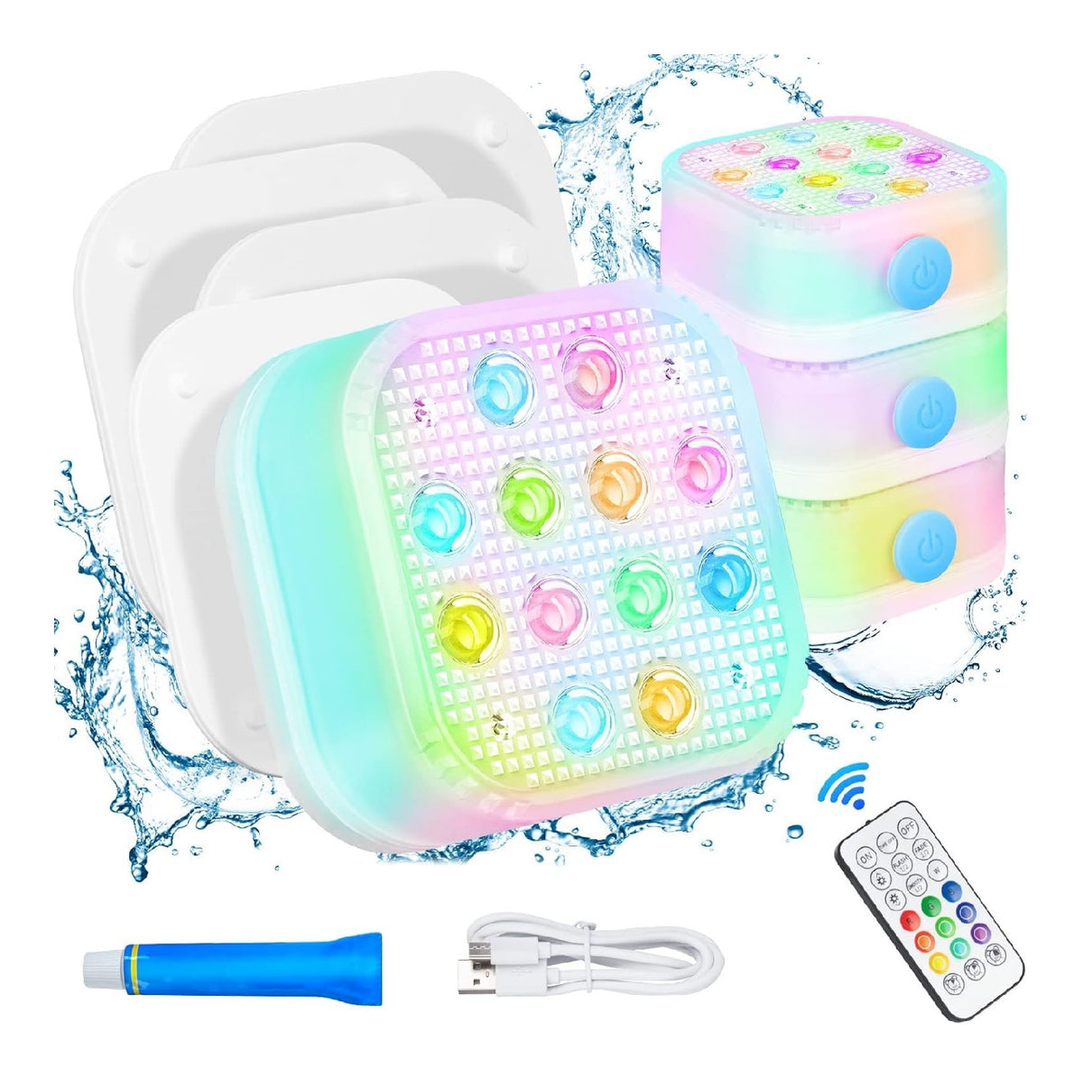 Luci piscina piscine fuori terra, regolabile con telecomando bianco