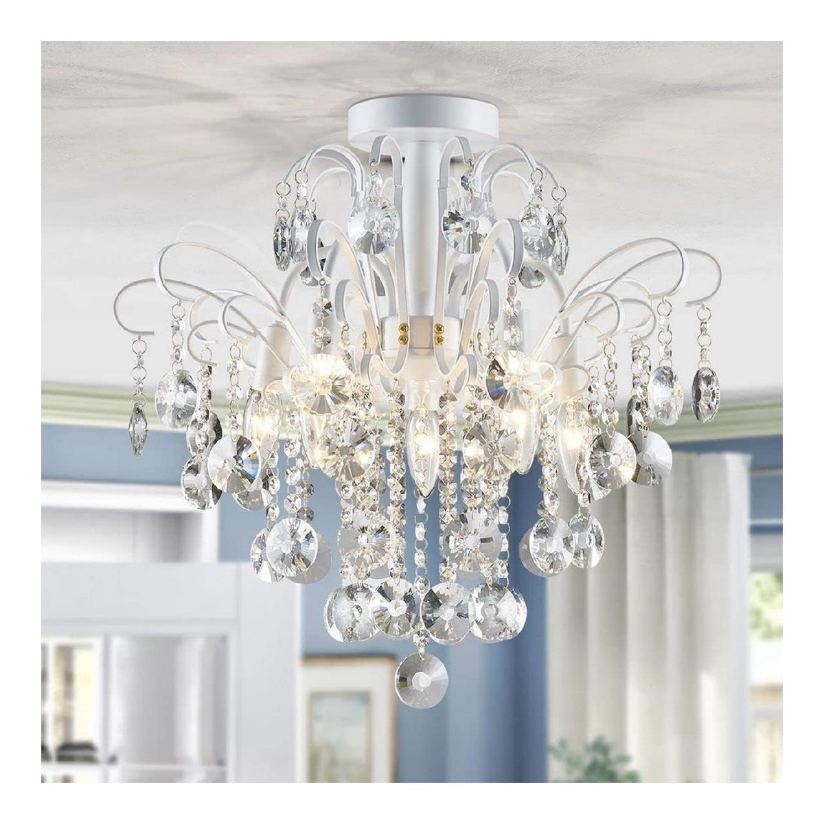 Plafoniera da soffitto 44 cm con cristalli bianco
