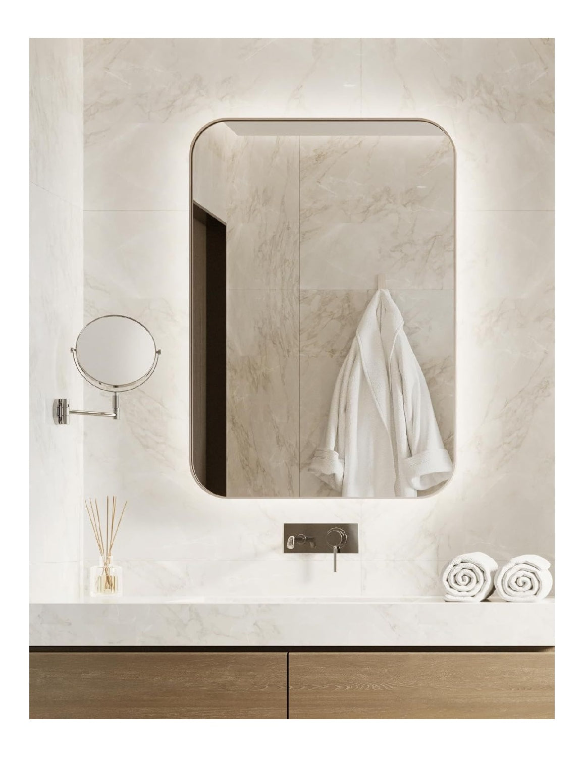 Specchio Parete Intero Bagno Illuminazione in alluminio LED integrato nero