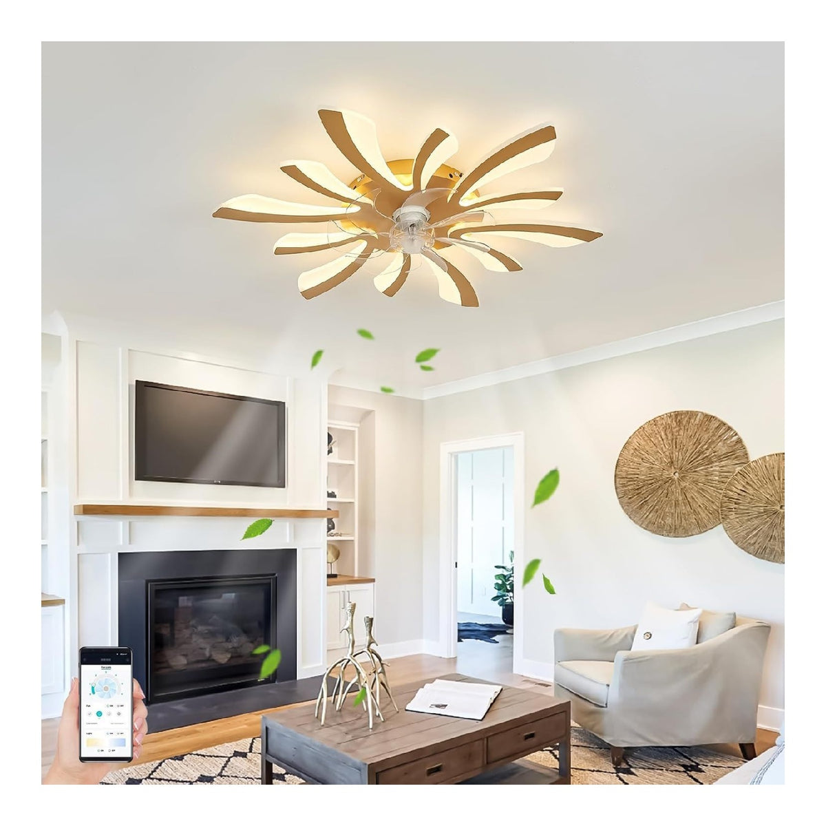 Ventilatore da soffitto con luce 78 cm dimmerabile oro