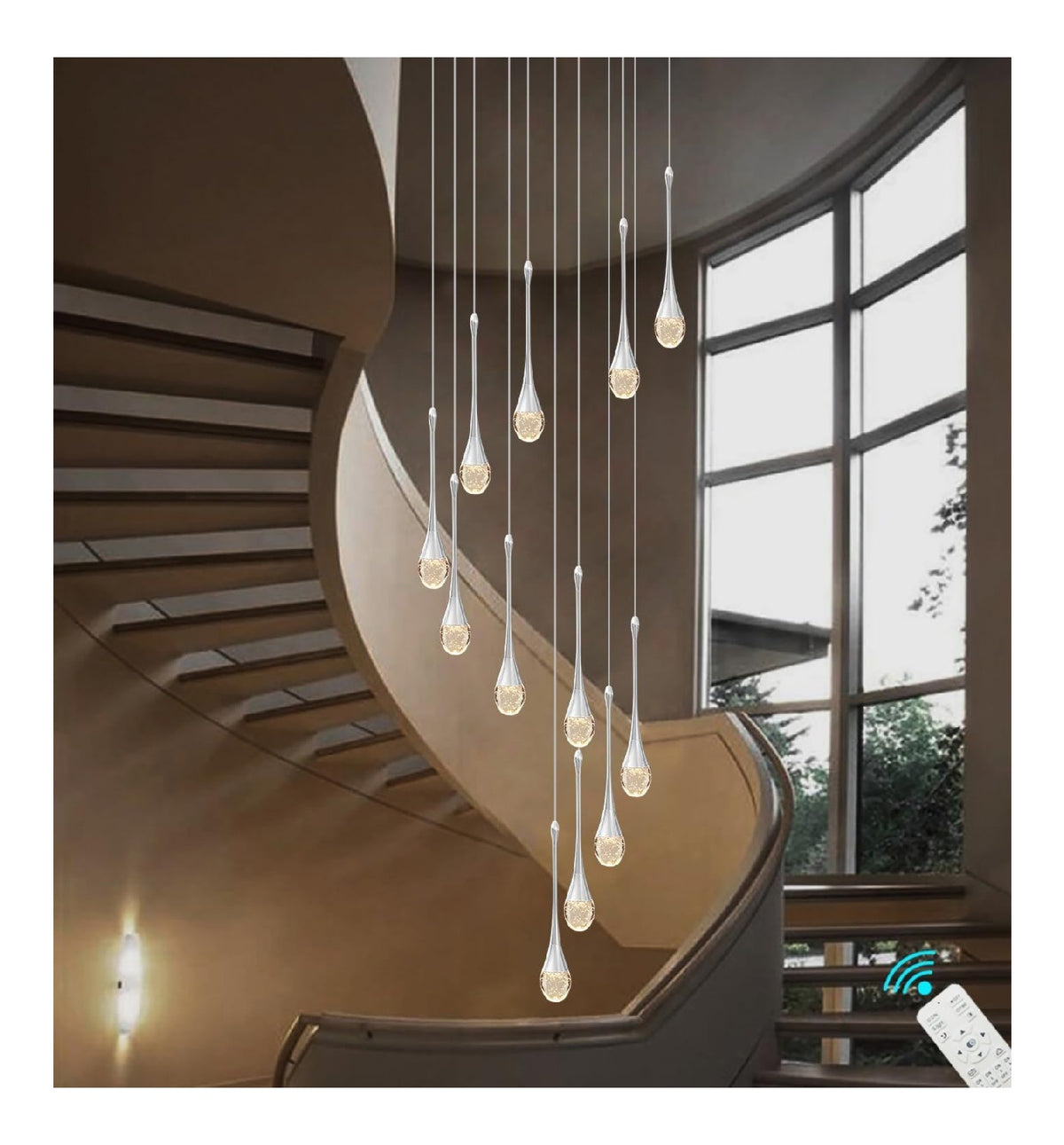 Lampadario da soffitto Lampadario sospensione lunga scala cristallo bianco