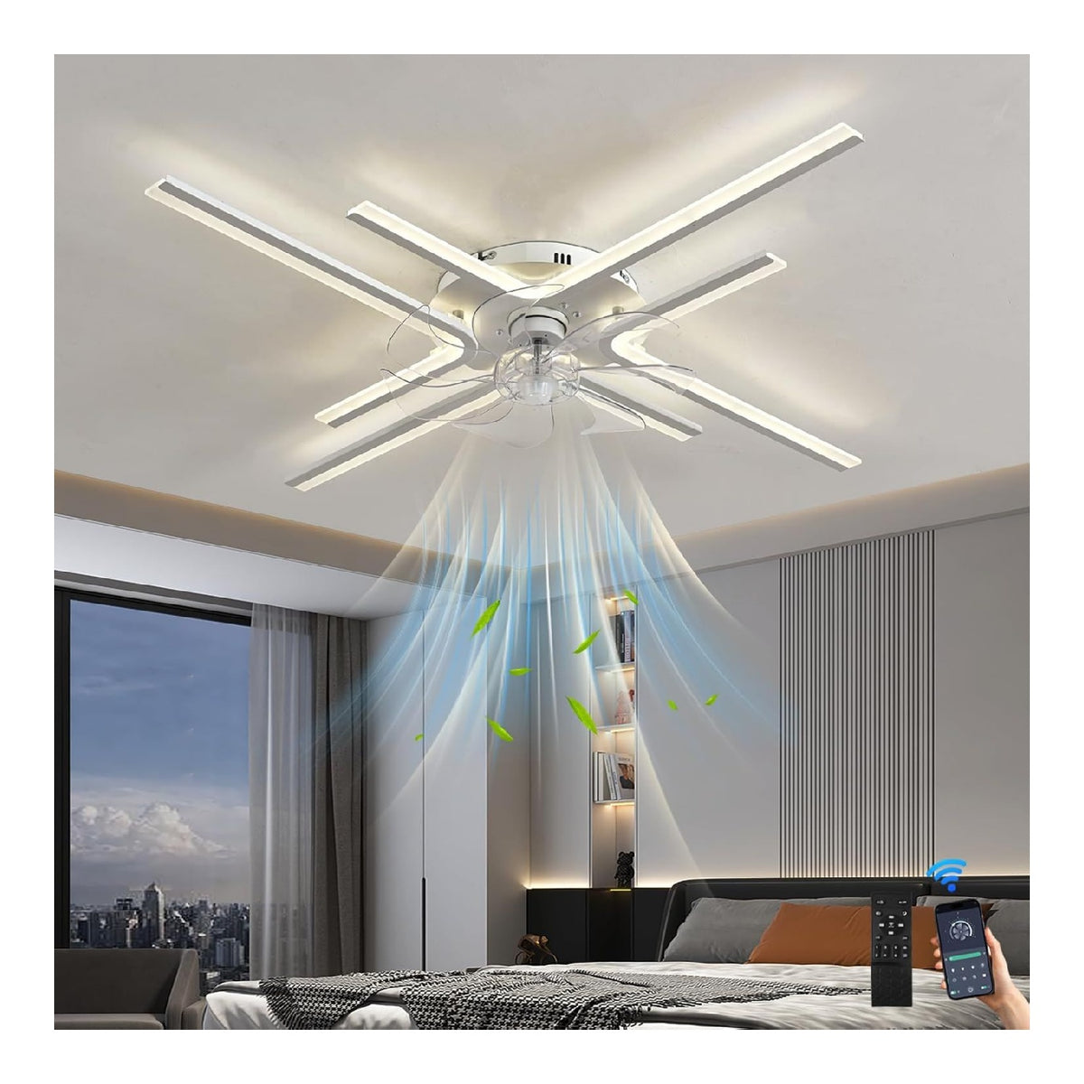 Lampadina Ventilatore Grande Telecomando App,Moderne con telecomando linea minimalista bianco