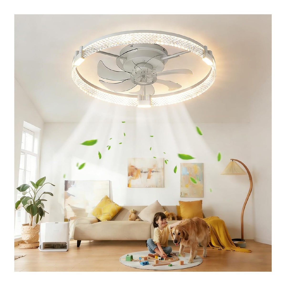 Ventilatore da soffitto con luce regolabile con telecomando bianco 13 cm