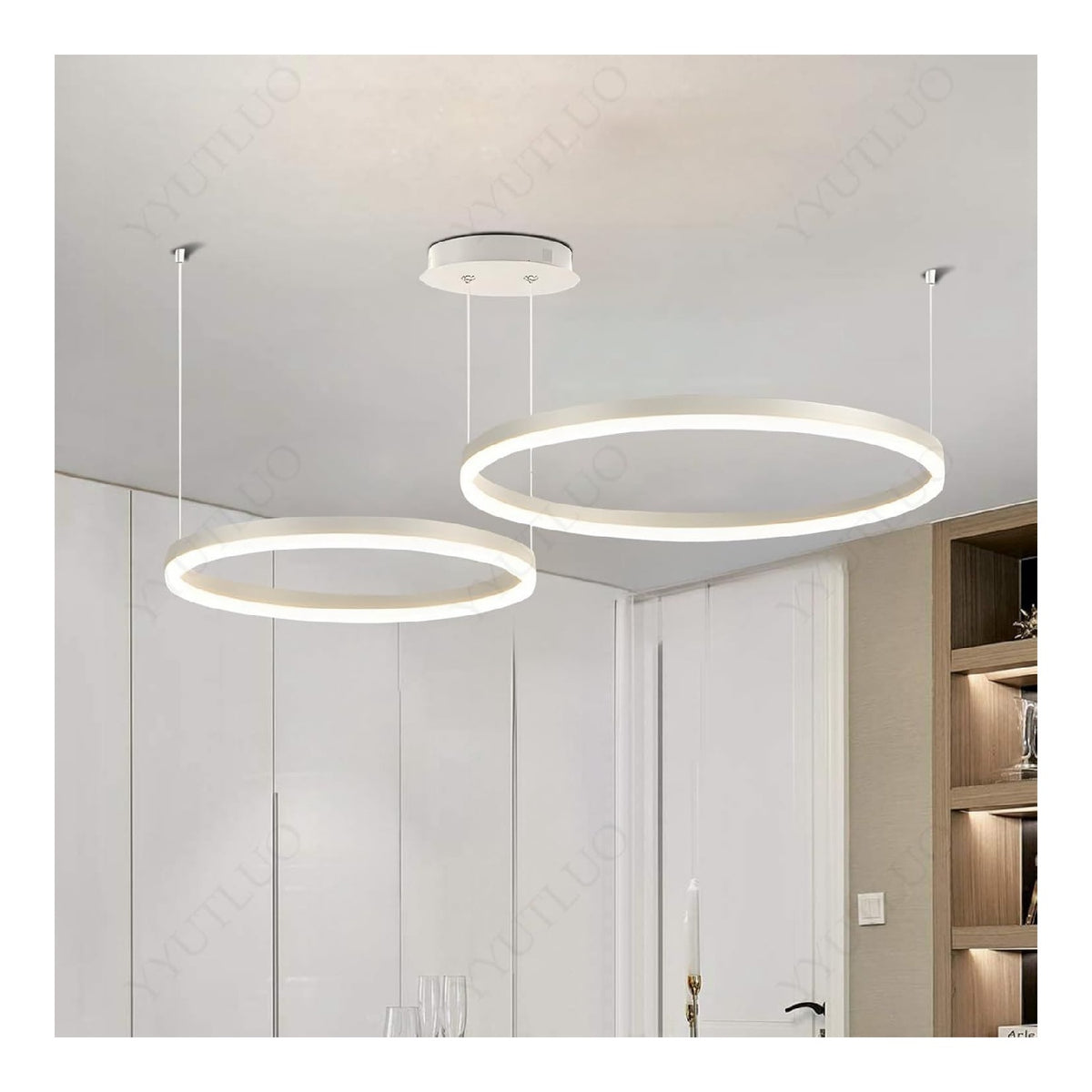 Lampadario a soffitto Lampadario Moderno Cerchio Bianco Anelli