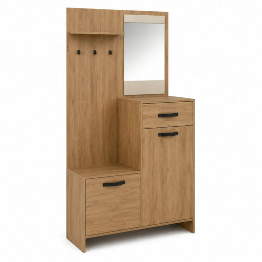 Appendiabiti con Specchio in Legno MDF Effetto Rovere