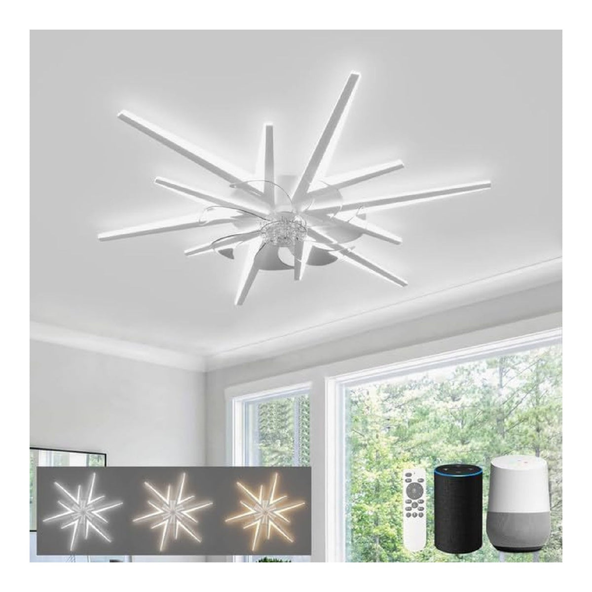 Ventilatore da soffitto con luce 92 cm dimmerabile bianco