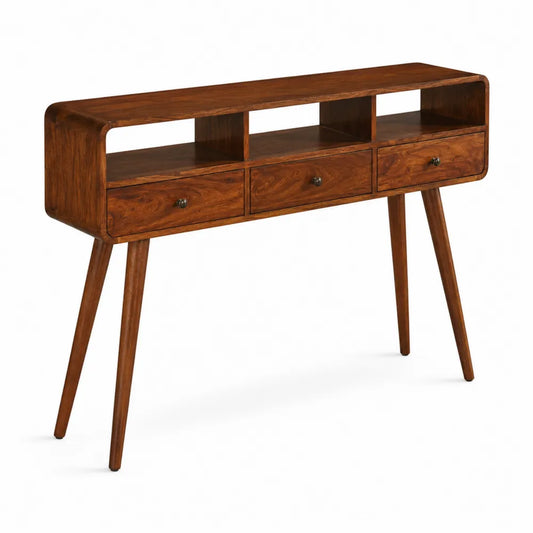 Consolle in Legno Sheesham con Tre Cassetti e