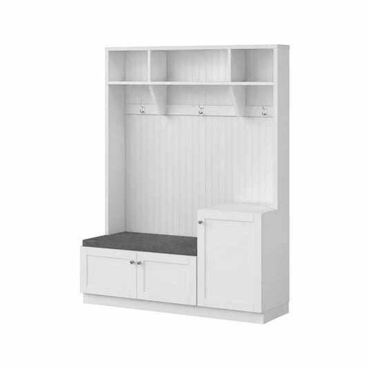 Appendiabiti in Legno con Panca e Scaffalatura in MDF