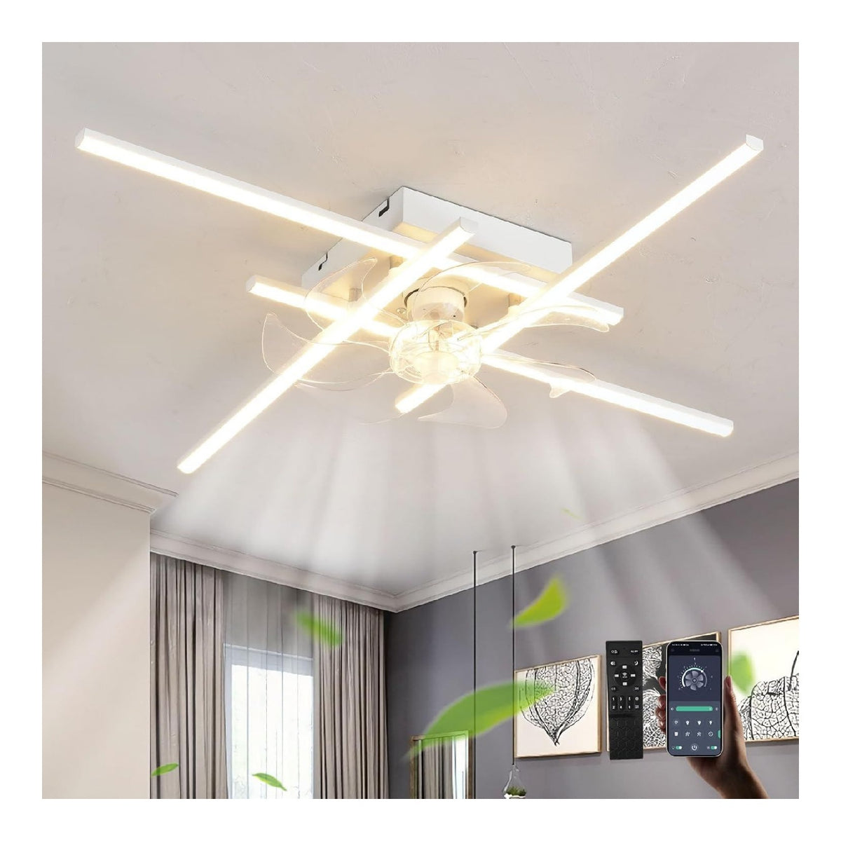 Plafoniera da soffitto dimmerabile regolabile bianco Silenzioso Ventilatore Luce Intelligente
