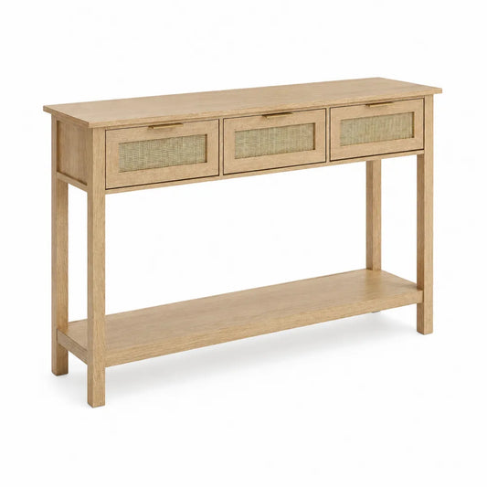 Consolle in legno con cassetti in rattan 120x80x35