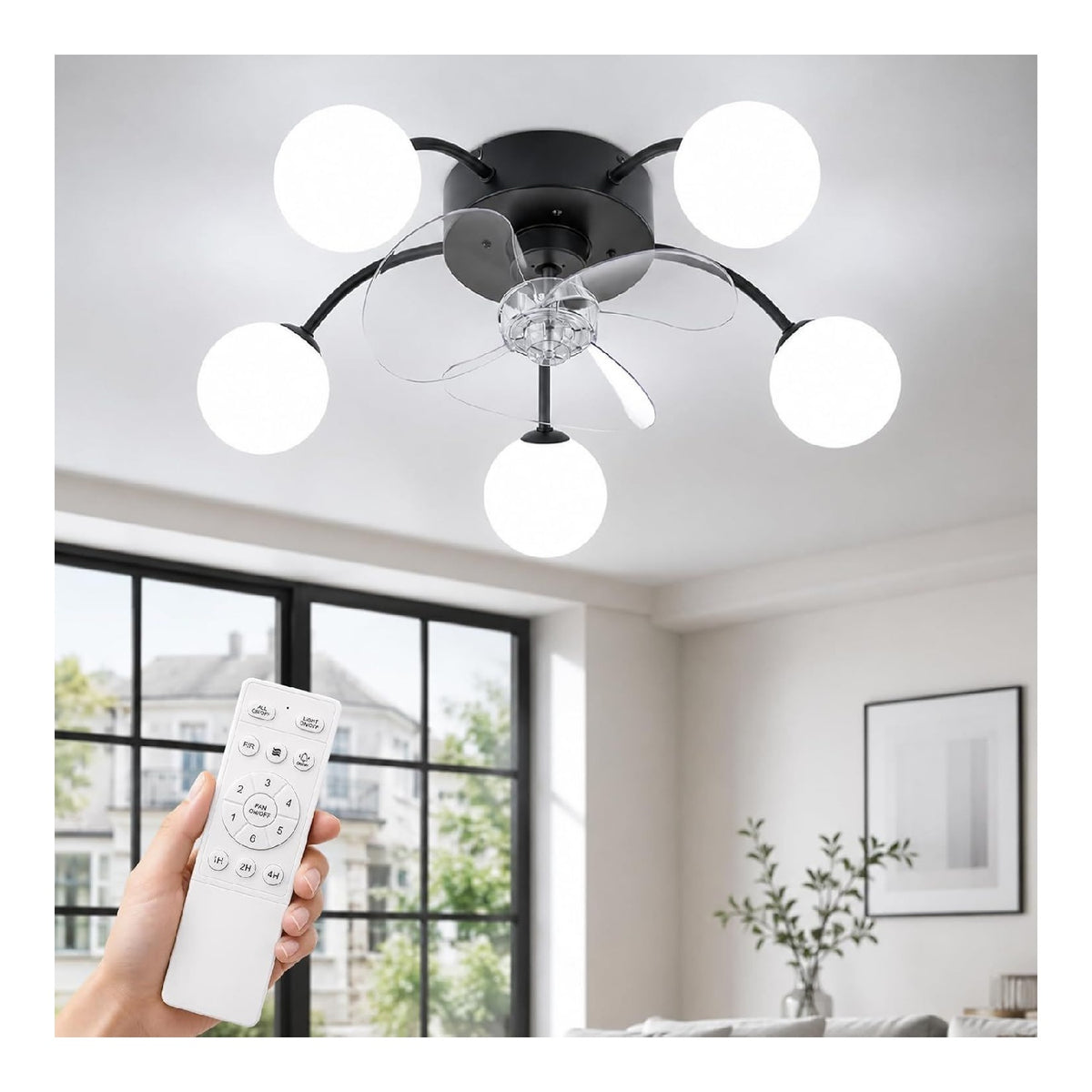 Ventilatore da soffitto con luce 17 cm regolabile bianco