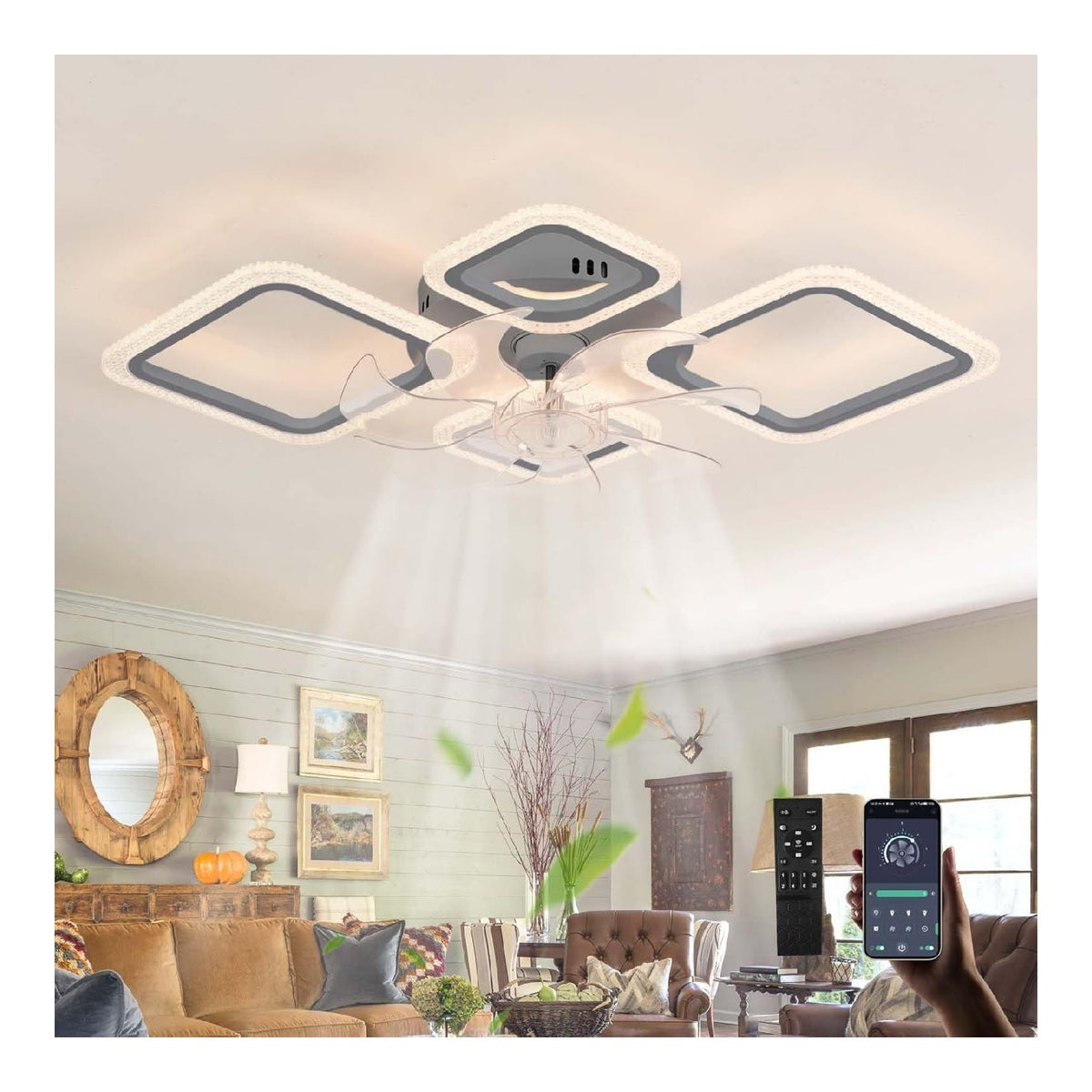 Lampadario da soffitto Moderno Plafoniera Ventilatore Silenzioso Intelligente nero
