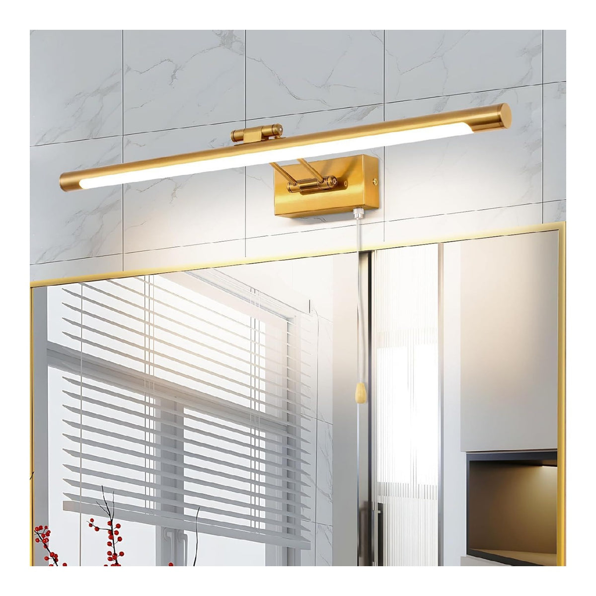 Lampada specchio bagno, interruttore tiretto regolabile orientabile ottone