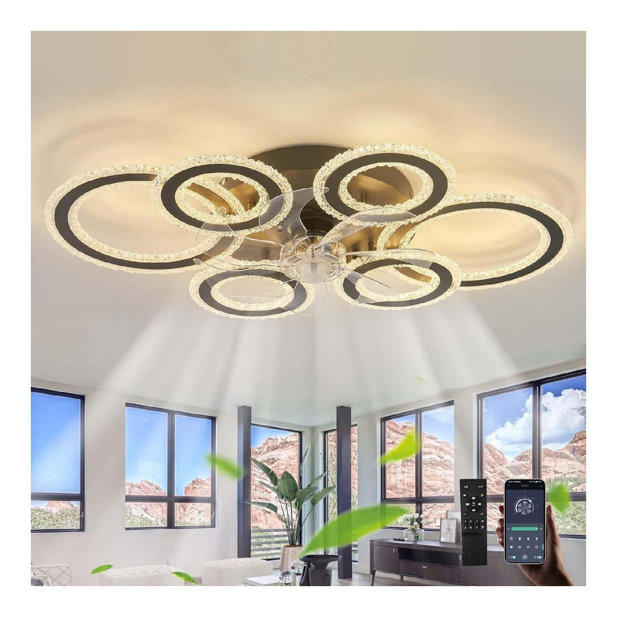 Lampadario decorativo Reversibile Lampadario Ventola Moderno Plafoniera nero