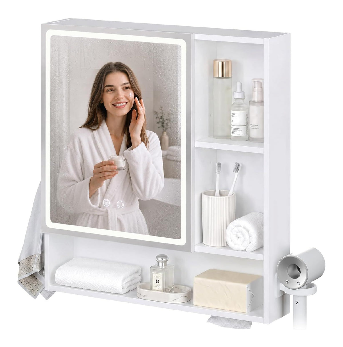 Applique da parete Coleshome Specchio Bagno Contenitore Luce