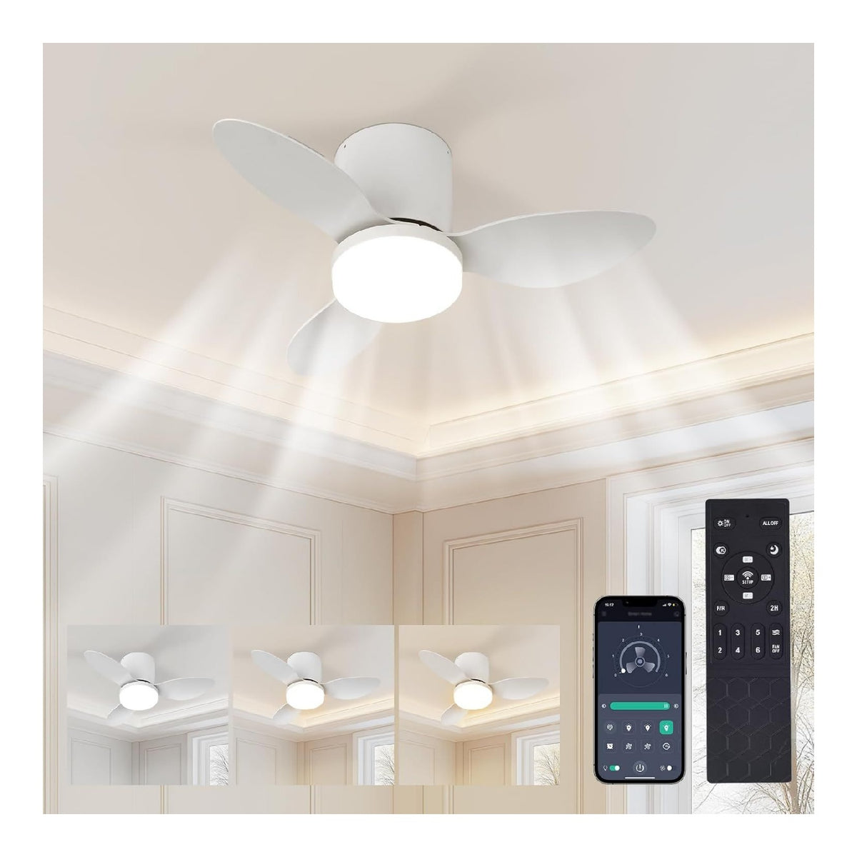 Ventilatore da soffitto con luce dimmerabile regolabile bianco dimmerabile 65 cm