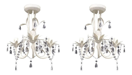 Lampada a sospensione con cristalli stile industriale bianco