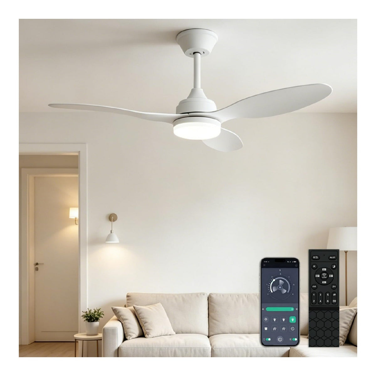 Ventilatore da soffitto con luce 106 cm dimmerabile nero