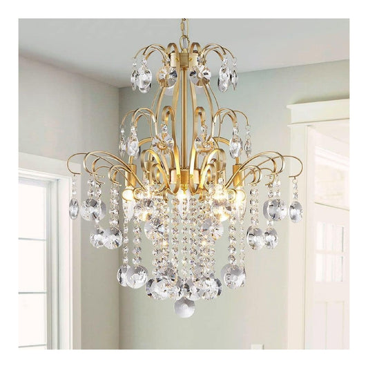 Plafoniera da soffitto con cristalli con diffusore in vetro oro