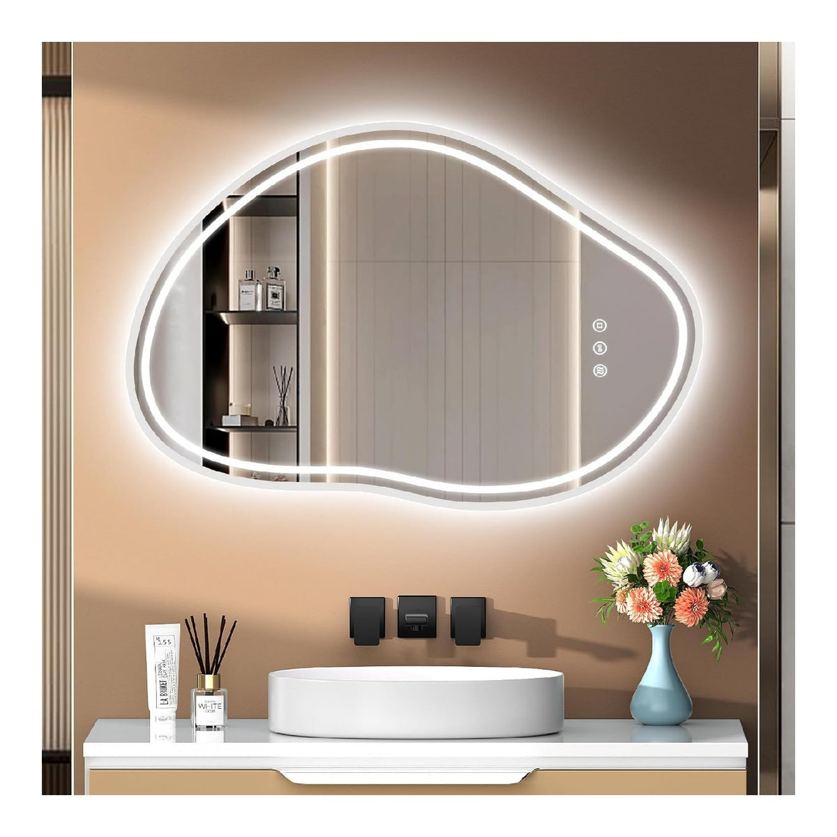 Specchio bagno illuminazione, specchio asimmetrico dimmerabile regolabile bianco