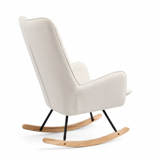Sedia a dondolo in pelle con struttura in legno e