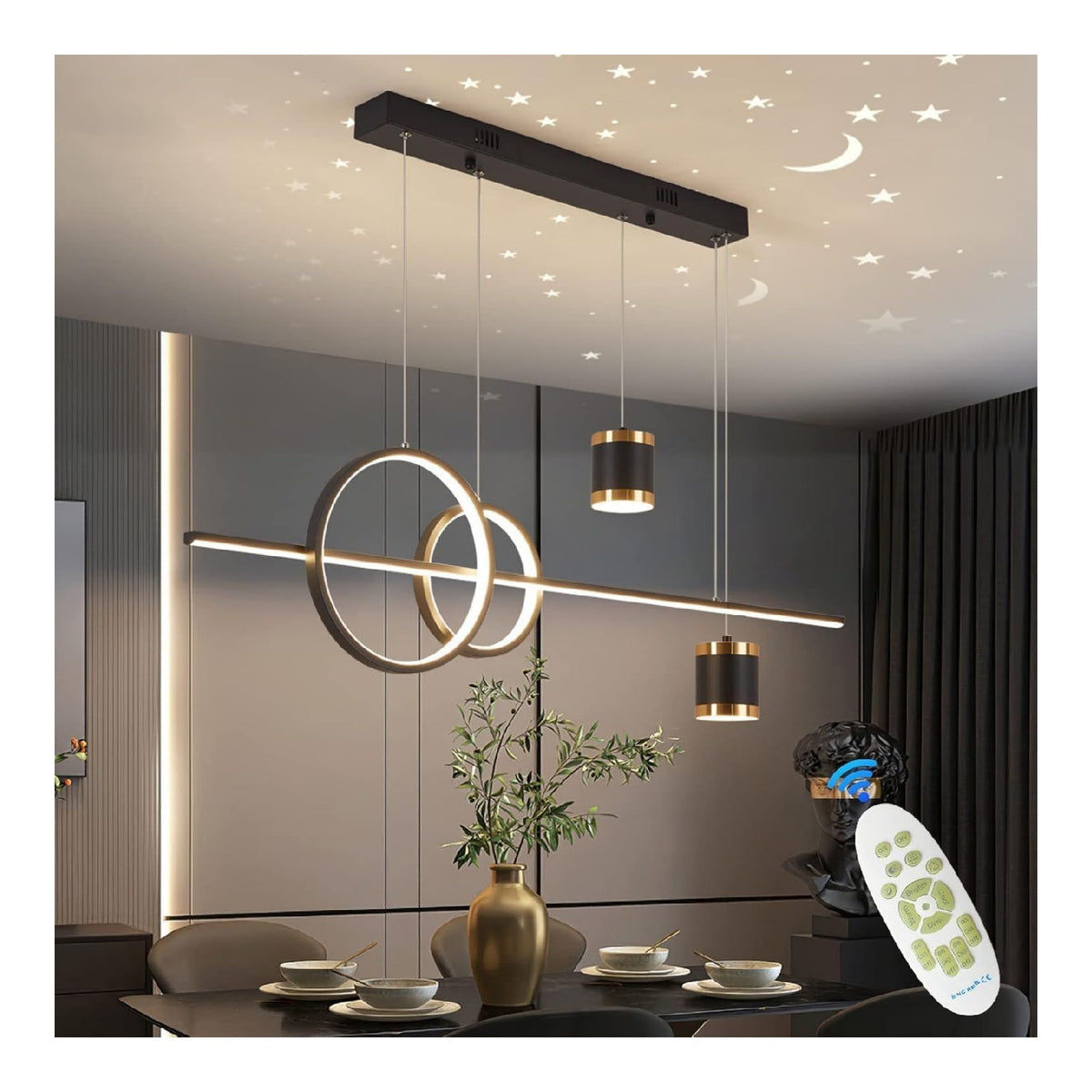 Lampadario decorativo con telecomando in alluminio oro
