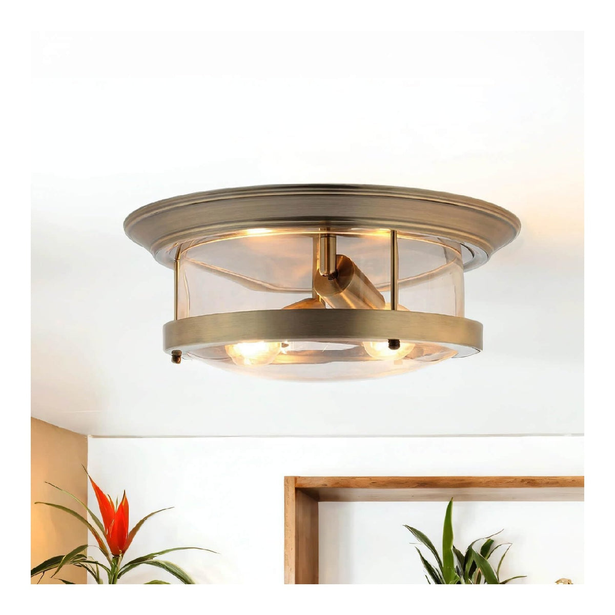 Plafoniera da soffitto 35 cm con diffusore in vetro ottone