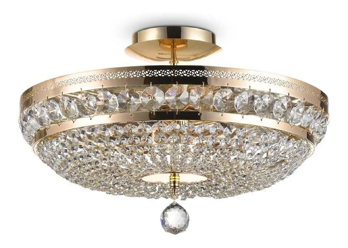 Plafoniera da soffitto con cristalli struttura in metallo oro