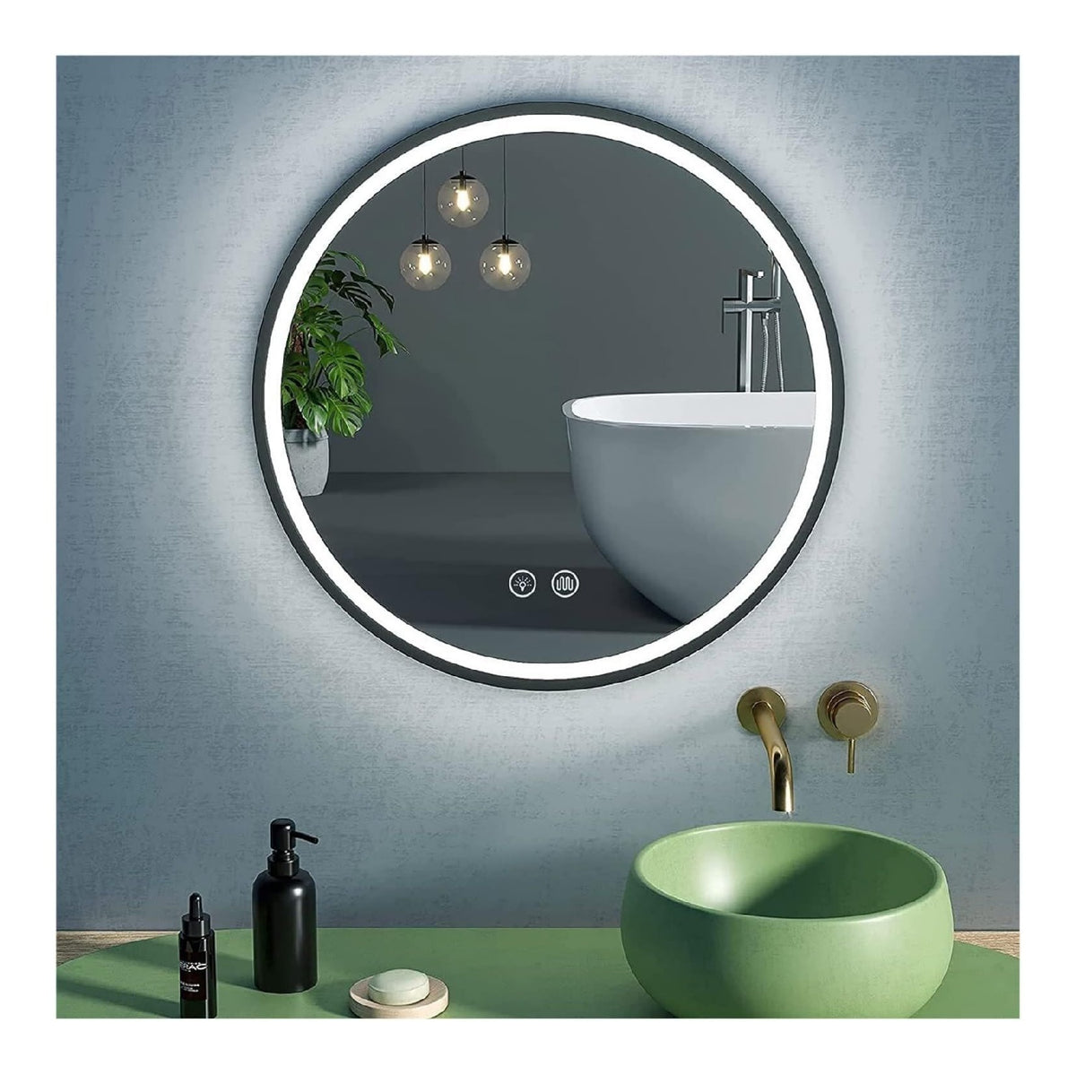 Specchio Bagno Illuminato antiappannamento, infrangibile, dimmerabile con diffusore in vetro bianco