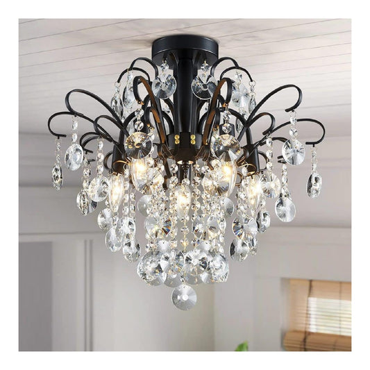 Plafoniera da soffitto 44 cm con cristalli nero