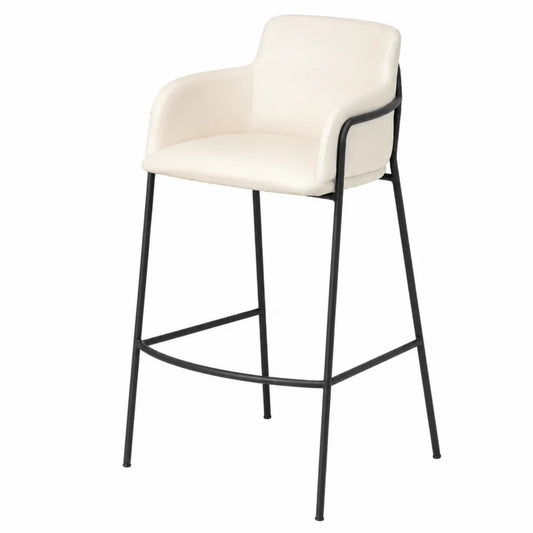 Sgabello in Pelle Sintetica Beige con Struttura in Metallo