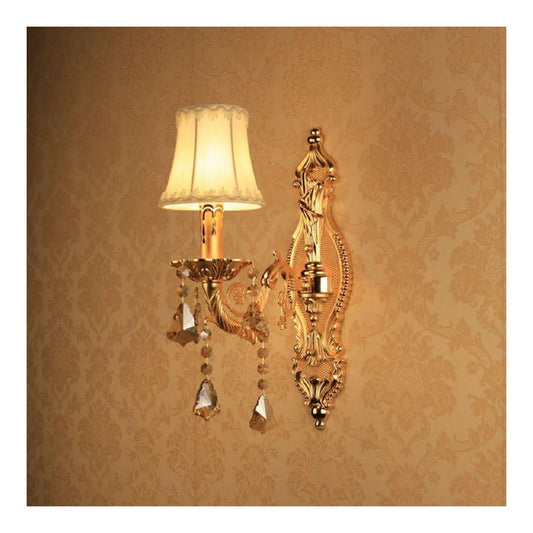 Applique da parete con cristalli paralume in tessuto oro