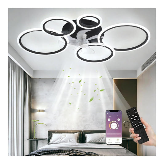 Ventilatore da soffitto con luce regolabile con telecomando nero in alluminio