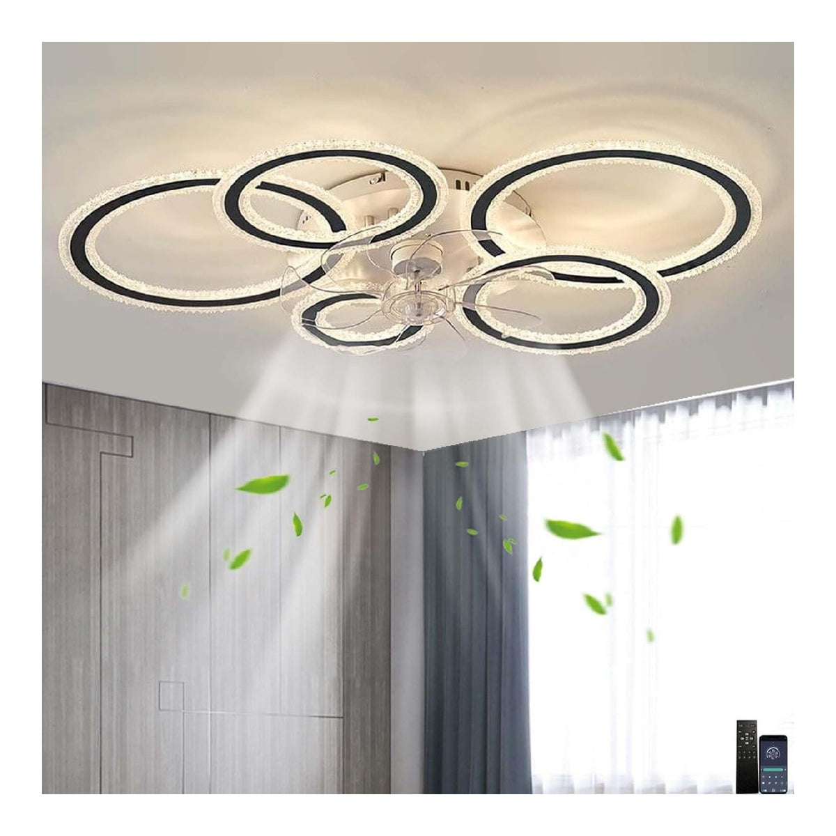Ventilatore da soffitto con luce dimmerabile regolabile nero dimmerabile 14 cm