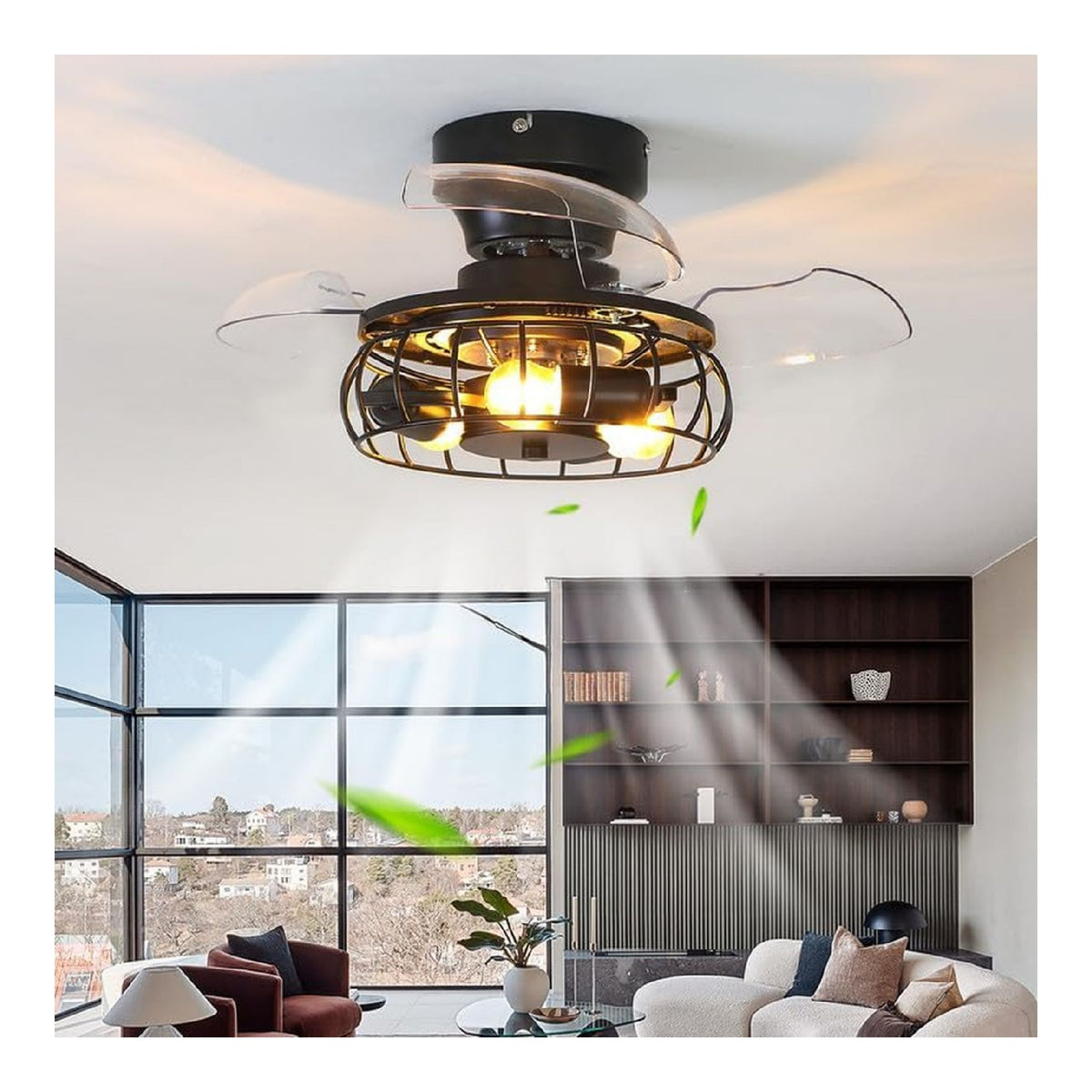 Ventilatore da soffitto con luce Plafoniera Ventilatore Reversibile, Timer nero