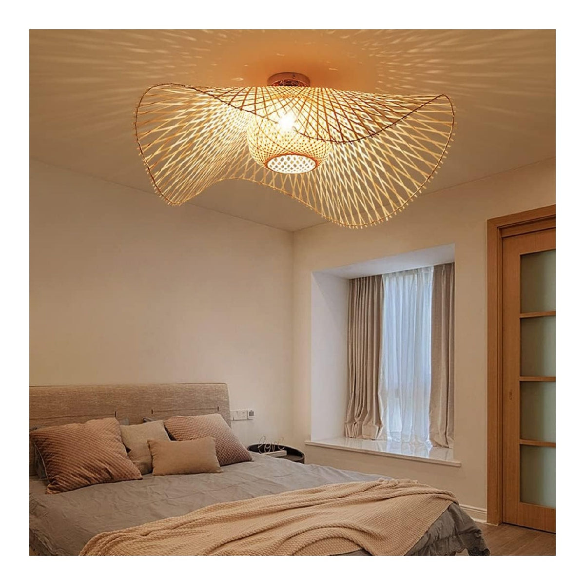 Luce sospesa Lampada Sospensione Rattan Montaggio Semi-Incasso nero