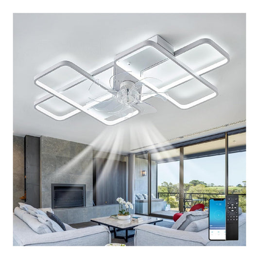 Ventilatore da soffitto con luce regolabile con telecomando nero Lampadario Pale Modalita Inverno-Estate